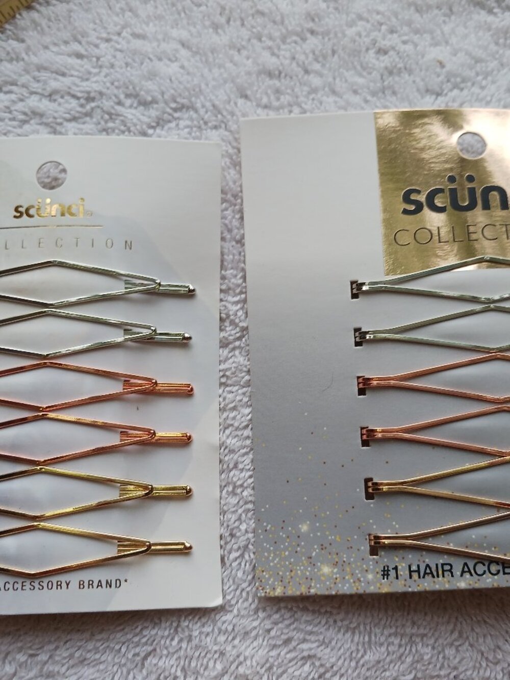 6 Scunci Open Diamond Design Shiny Metal Bobby Slides Hair Pins Gold Rose Silver